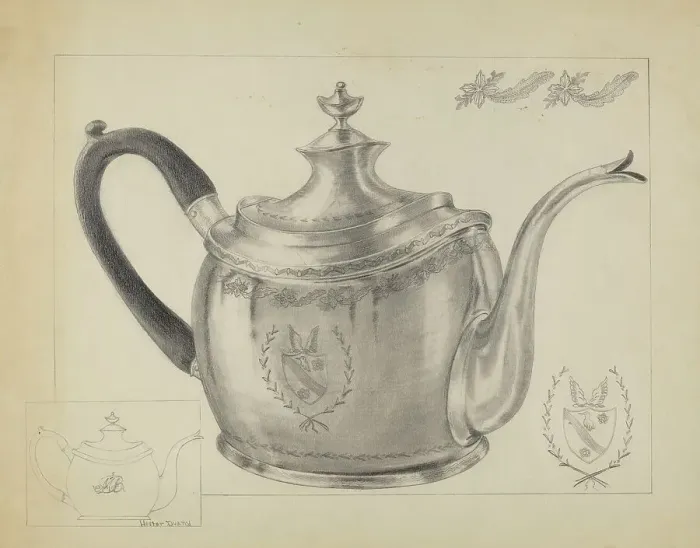Framed Print : Silver Teapot, c. 1935. Creator: Hester Duany Framed Print : Silver Teapot, c. 1935. Creator: Hester Duany