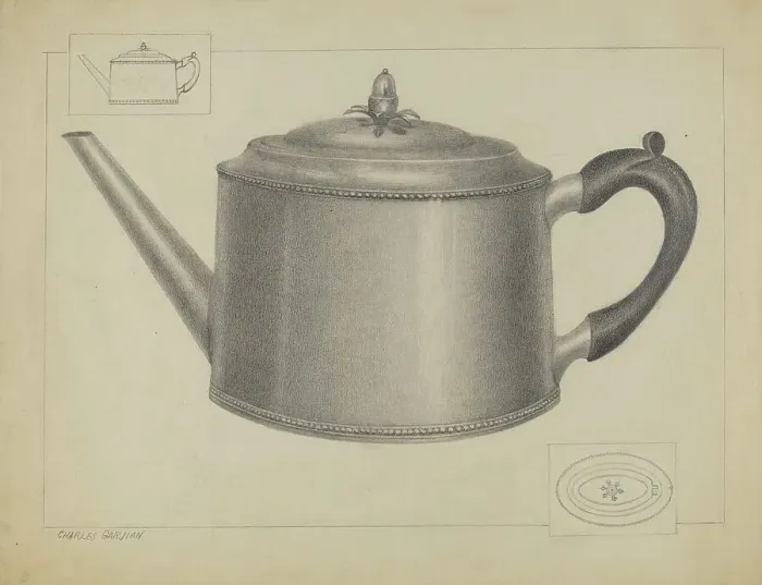 Framed Print : Silver Teapot, c. 1936. Creator: Charles Garjian Framed Print : Silver Teapot, c. 1936. Creator: Charles Garjian