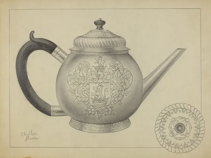 Framed Print : Silver Teapot, c. 1936. Creator: Clayton Braun Framed Print : Silver Teapot, c. 1936. Creator: Clayton Braun