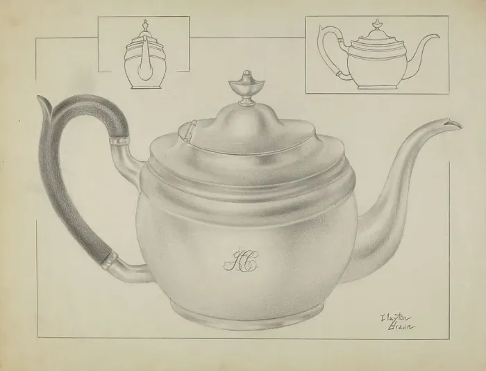 Framed Print : Silver Teapot, c. 1936. Creator: Clayton Braun Framed Print : Silver Teapot, c. 1936. Creator: Clayton Braun