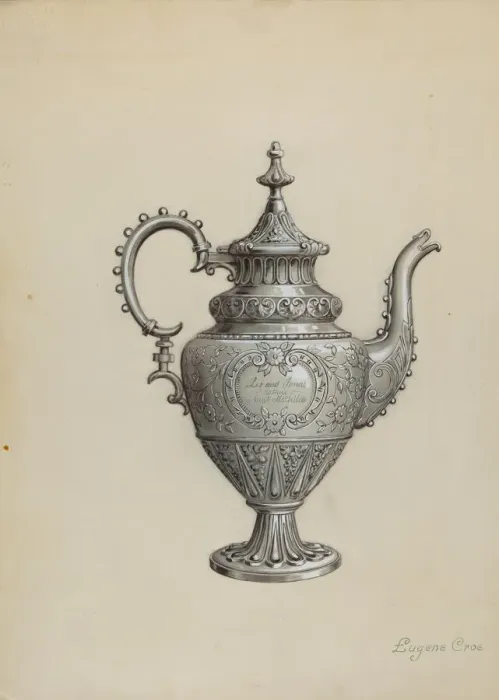 Framed Print : Silver Teapot, c. 1936. Creator: Eugene Croe Framed Print : Silver Teapot, c. 1936. Creator: Eugene Croe