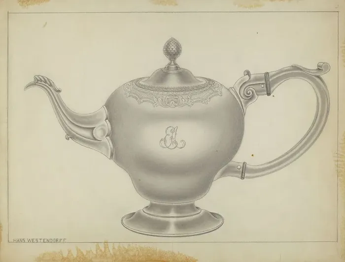 Framed Print : Silver Teapot, c. 1936. Creator: Hans Westendorff Framed Print : Silver Teapot, c. 1936. Creator: Hans Westendorff
