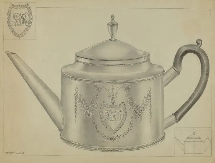 Framed Print : Silver Teapot, c. 1936. Creator: Hester Duany Framed Print : Silver Teapot, c. 1936. Creator: Hester Duany