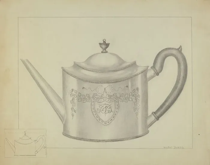 Framed Print : Silver Teapot, c. 1936. Creator: Hester Duany Framed Print : Silver Teapot, c. 1936. Creator: Hester Duany