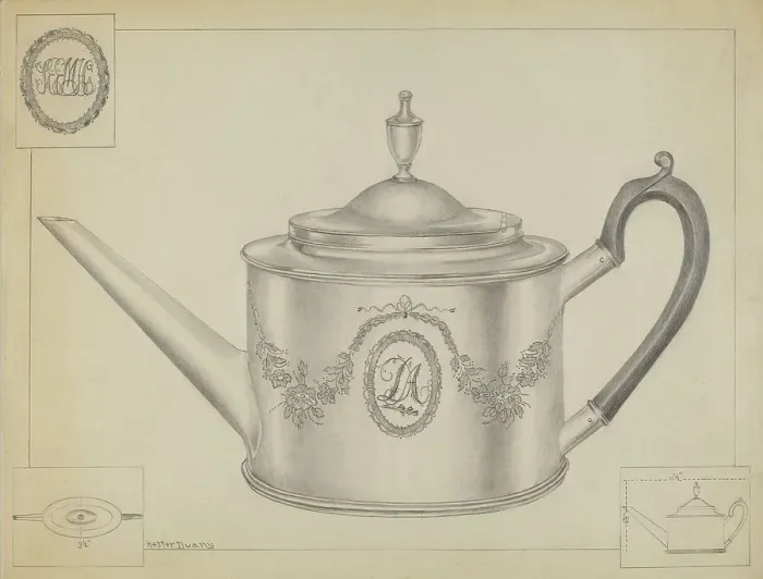 Framed Print : Silver Teapot, c. 1936. Creator: Hester Duany Framed Print : Silver Teapot, c. 1936. Creator: Hester Duany