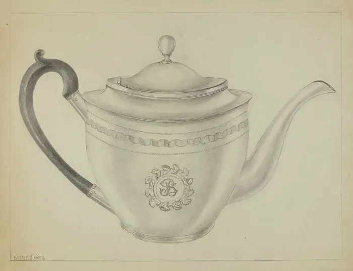 Framed Print : Silver Teapot, c. 1936. Creator: Hester Duany Framed Print : Silver Teapot, c. 1936. Creator: Hester Duany