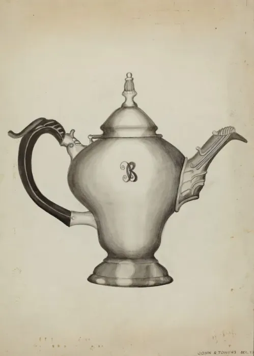 Framed Print : Silver Teapot, c. 1936. Creator: John R. Towers Framed Print : Silver Teapot, c. 1936. Creator: John R. Towers