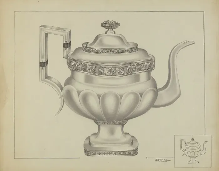 Framed Print : Silver Teapot, c. 1936. Creator: Michael Fenga Framed Print : Silver Teapot, c. 1936. Creator: Michael Fenga