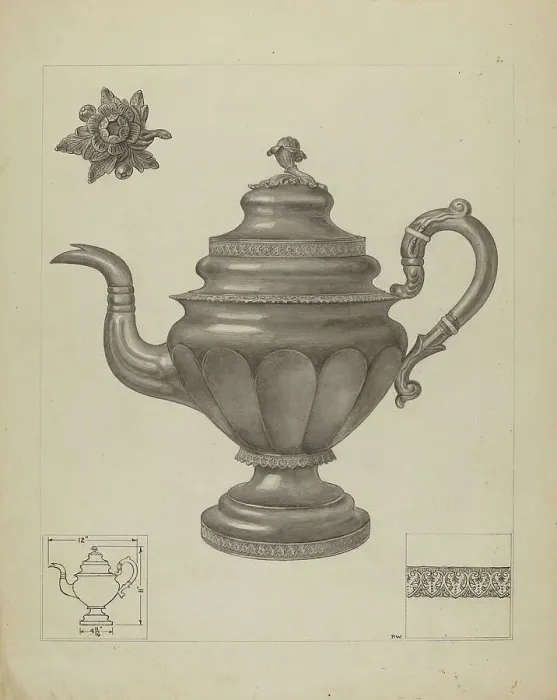 Framed Print : Silver Teapot, c. 1936. Creator: Paul Ward Framed Print : Silver Teapot, c. 1936. Creator: Paul Ward