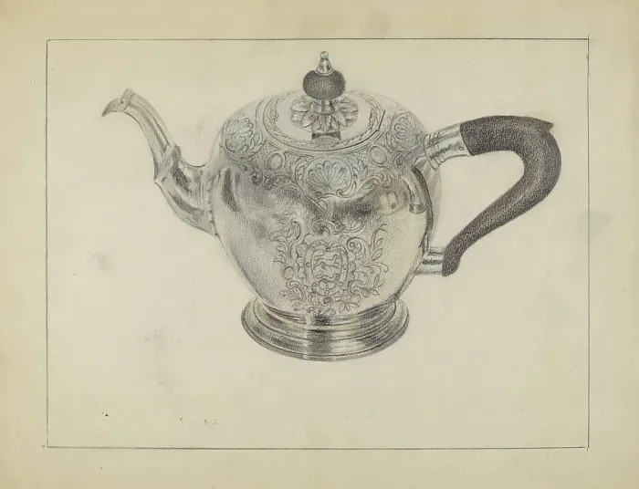 Framed Print : Silver Teapot, c. 1936. Creator: Vincent Carano Framed Print : Silver Teapot, c. 1936. Creator: Vincent Carano