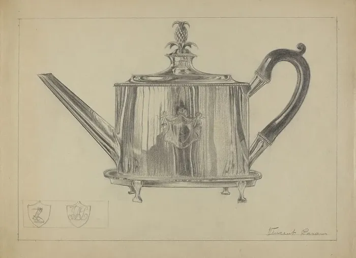 Framed Print : Silver Teapot, c. 1936. Creator: Vincent Carano Framed Print : Silver Teapot, c. 1936. Creator: Vincent Carano
