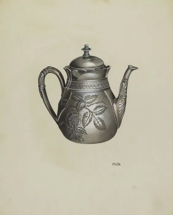 Framed Print : Silver Teapot, c. 1937. Creator: Edward White Framed Print : Silver Teapot, c. 1937. Creator: Edward White