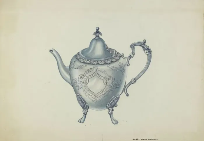 Framed Print : Silver Teapot, c. 1937. Creator: Harry Mann Waddell Framed Print : Silver Teapot, c. 1937. Creator: Harry Mann Waddell