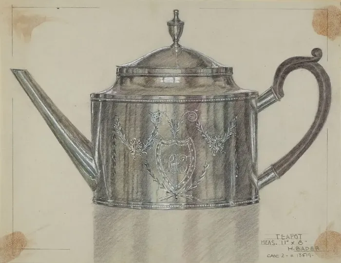Framed Print : Silver Teapot, c. 1937. Creator: Herman Bader Framed Print : Silver Teapot, c. 1937. Creator: Herman Bader