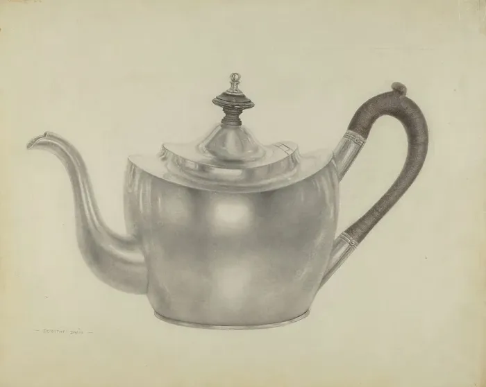 Framed Print : Silver Teapot, c. 1938. Creator: Dorothy Dwin Framed Print : Silver Teapot, c. 1938. Creator: Dorothy Dwin