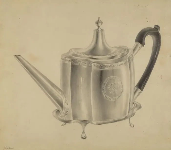 Framed Print : Silver Teapot, c. 1938. Creator: Hester Duany Framed Print : Silver Teapot, c. 1938. Creator: Hester Duany