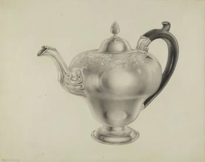 Framed Print : Silver Teapot, c. 1938. Creator: Hester Duany Framed Print : Silver Teapot, c. 1938. Creator: Hester Duany