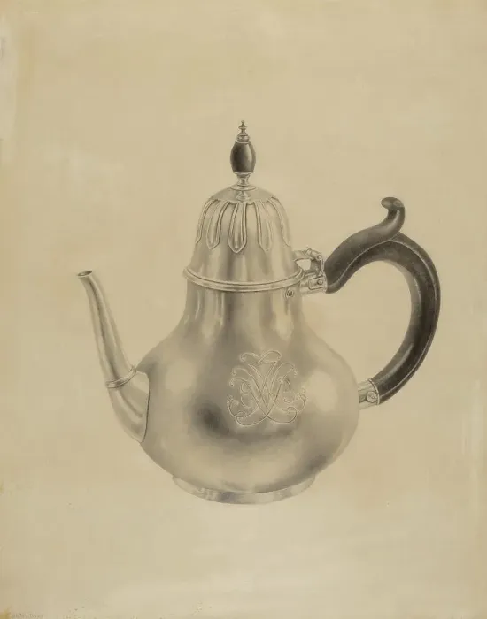 Framed Print : Silver Teapot, c. 1938. Creator: Hester Duany Framed Print : Silver Teapot, c. 1938. Creator: Hester Duany