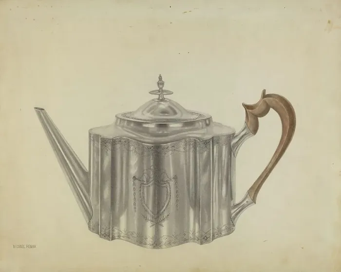 Framed Print : Silver Teapot, c. 1938. Creator: Michael Fenga Framed Print : Silver Teapot, c. 1938. Creator: Michael Fenga