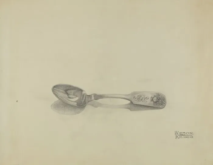 Framed Print : Silver Teaspoon, c. 1936. Creator: Kalamian Walton Framed Print : Silver Teaspoon, c. 1936. Creator: Kalamian Walton