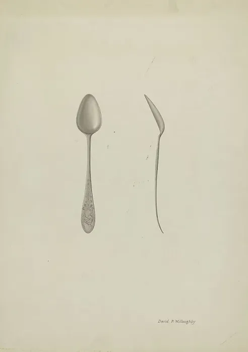 Framed Print : Silver Teaspoon, c. 1940. Creator: David P. Willoughby Framed Print : Silver Teaspoon, c. 1940. Creator: David P. Willoughby