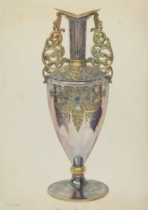 Framed Print : Silver Vase of Blue'Silver, c. 1938. Creator: Frank M Keane Framed Print : Silver Vase of Blue'Silver, c. 1938. Creator: Frank M Keane