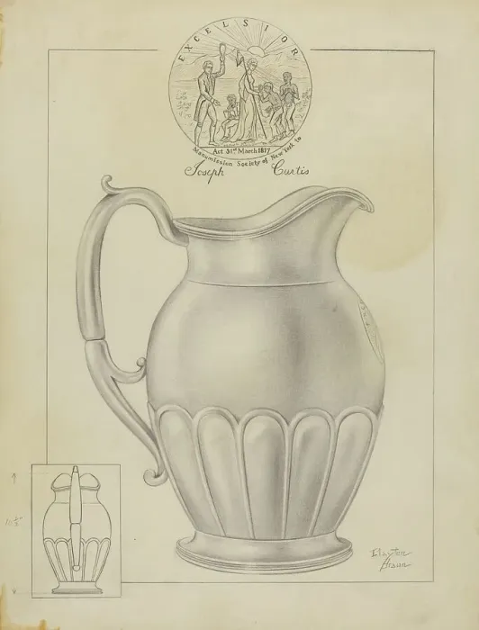 Framed Print : Silver Water Pitcher, c. 1936. Creator: Clayton Braun