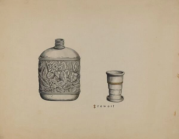 Silver Whiskey Flask, c. 1937. Creator: Robert Stewart