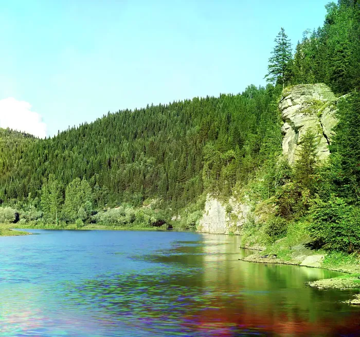 Framed Print : On the Sim River, 1910. Creator: Sergey Mikhaylovich Prokudin-Gorsky Framed Print : On the Sim River, 1910. Creator: Sergey Mikhaylovich Prokudin-Gorsky