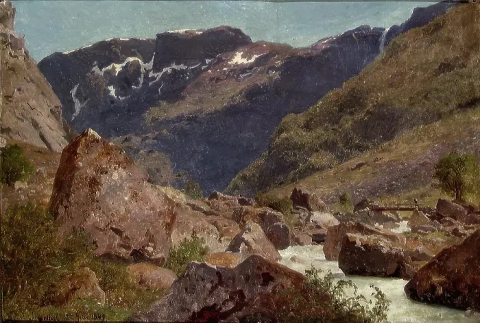 Framed Print : From Simadal in Hardanger, 1849. Creator: Hans Gude Framed Print : From Simadal in Hardanger, 1849. Creator: Hans Gude