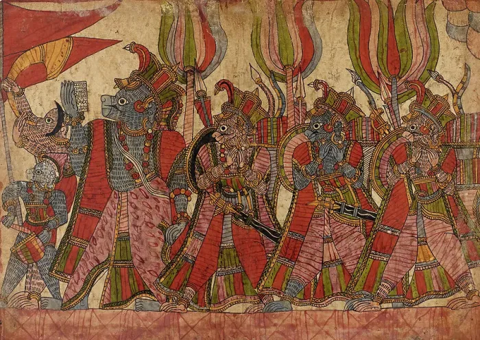 Framed Print : The Simian Generals in Procession, Scene from the Story of the Burning of Lanka... c1850. Creator: Unknown Framed Print : The Simian Generals in Procession, Scene from the Story of the Burning of Lanka... c1850. Creator: Unknown