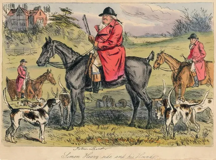 Framed Print : Simon Heavy - side and his Hounds, 1865. Artists: Hablot Knight Browne, John Leech Framed Print : Simon Heavy - side and his Hounds, 1865. Artists: Hablot Knight Browne, John Leech