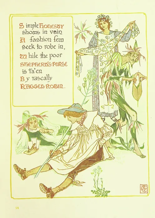 Framed Print : Simple Honesty shows in vain A fashion few seek to robe in... 1899. Creator: Walter Crane Framed Print : Simple Honesty shows in vain A fashion few seek to robe in... 1899. Creator: Walter Crane