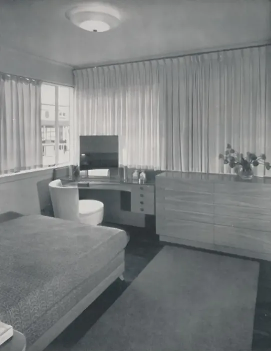 Framed Print : Simple and practical lines characterise this bedroom, 1942 Framed Print : Simple and practical lines characterise this bedroom, 1942