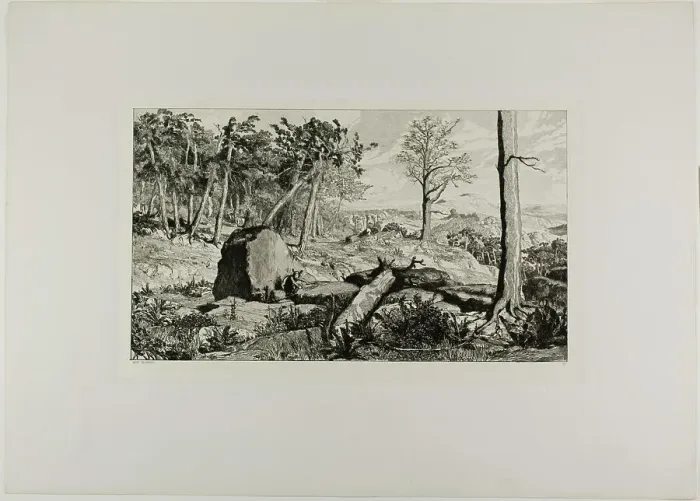 Framed Print : Simplicius in the Solitude of the Forest, plate ten from Intermezzos, 1881. Creator: Max Klinger Framed Print : Simplicius in the Solitude of the Forest, plate ten from Intermezzos, 1881. Creator: Max Klinger