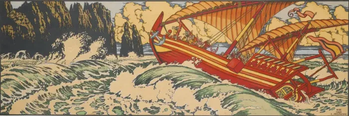 Framed Print : Sinbad the Sailor. Illustration for Arabian Fairy Tales. Artist: Bilibin, Ivan Yakovlevich (1876-1942) Framed Print : Sinbad the Sailor. Illustration for Arabian Fairy Tales. Artist: Bilibin, Ivan Yakovlevich (1876-1942)