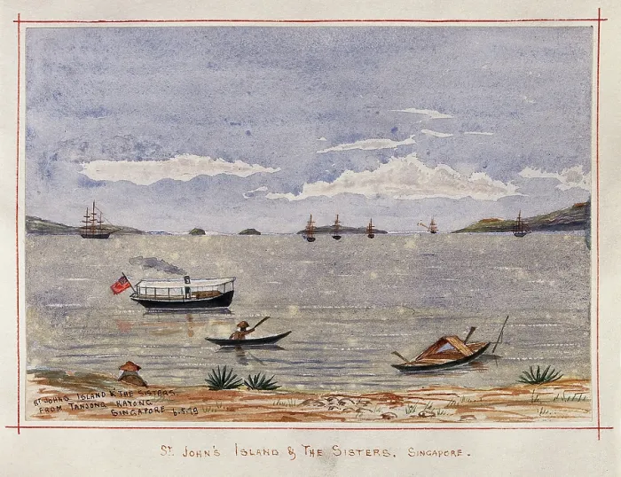 Framed Print : Singapore: St John's Island and The Sisters from the beach at Tanjong Katong, 1879. Creator: John Edmund Taylor. Singapore: St John's Island and The Sisters from the beach at Tanjong Katong, 1879. Creator: John Edmund Taylor Framed Print : Singapore: St John's Island and The Sisters from the beach at Tanjong Katong, 1879. Creator: John Edmund Taylor. Singapore: St John's Island and The Sisters from the beach at Tanjong Katong, 1879. Creator: John Edmund Taylor