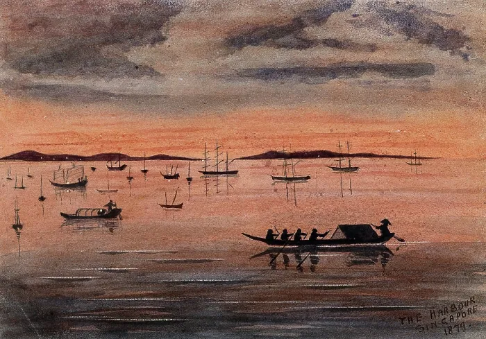 Framed Print : Singapore: sunset over the harbour, 1879. Creator: John Edmund Taylor