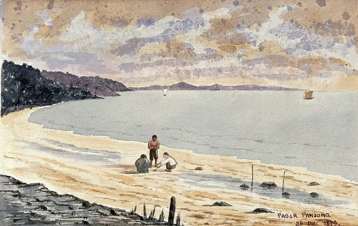 Framed Print : Singapore: a view along the beach at Pasar Panjong, 1879. Creator: John Edmund Taylor Framed Print : Singapore: a view along the beach at Pasar Panjong, 1879. Creator: John Edmund Taylor
