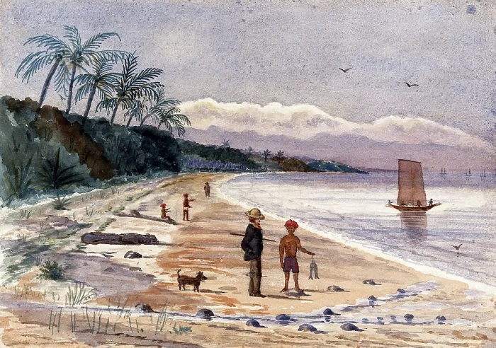 Framed Print : Singapore: view along the beach by Singlap, 1879. Creator: John Edmund Taylor Framed Print : Singapore: view along the beach by Singlap, 1879. Creator: John Edmund Taylor