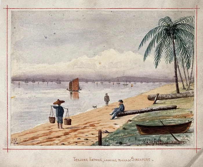 Framed Print : Singapore: view from the beach at Tanjong Katong, 1879. Creator: John Edmund Taylor Framed Print : Singapore: view from the beach at Tanjong Katong, 1879. Creator: John Edmund Taylor