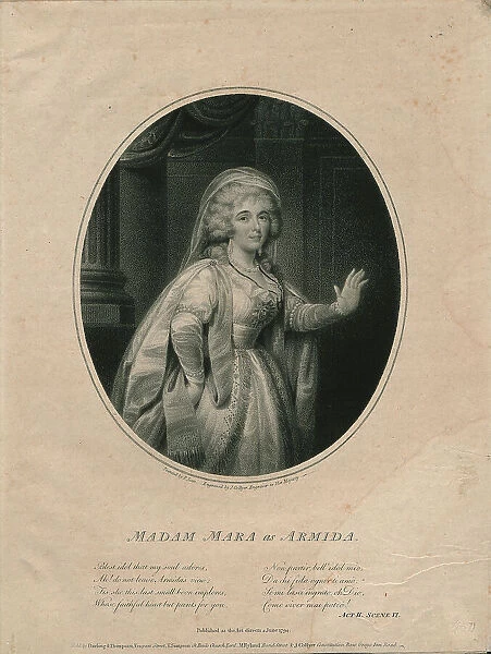 The singer Madame Gertrud Elisabeth Mara (1749-1833), as Armida, 1794. Creator: Collyer, Joseph (1748-1827)
