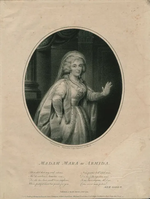 Framed Print : The singer Madame Gertrud Elisabeth Mara (1749-1833), as Armida, 1794. Creator: Collyer, Joseph (1748-1827) Framed Print : The singer Madame Gertrud Elisabeth Mara (1749-1833), as Armida, 1794. Creator: Collyer, Joseph (1748-1827)