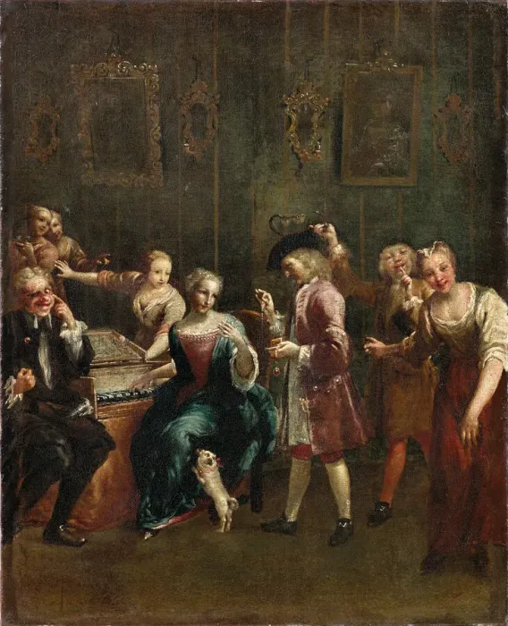 Framed Print : Singer at the Spinet with Admirers, 1730s. Creator: Crespi, Giuseppe Maria (1665-1747) Framed Print : Singer at the Spinet with Admirers, 1730s. Creator: Crespi, Giuseppe Maria (1665-1747)