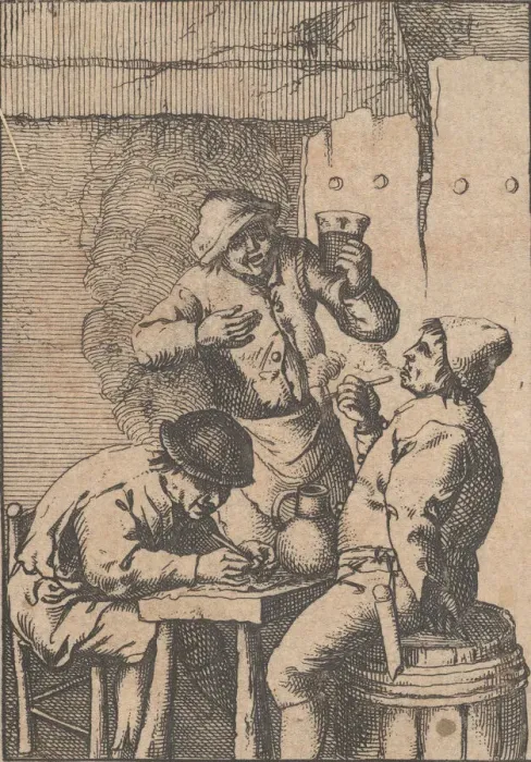 Framed Print : Singer Standing Between Two Smokers, 1610-85. Creator: Unknown Framed Print : Singer Standing Between Two Smokers, 1610-85. Creator: Unknown