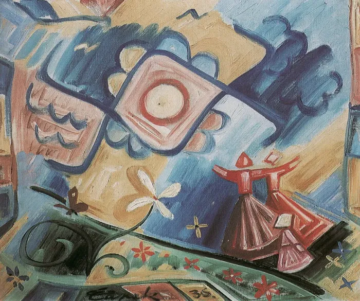 Framed Print : Singing Girls (Folklore Ornament), 1936. Artist: Capek, Josef (1887-1945) Framed Print : Singing Girls (Folklore Ornament), 1936. Artist: Capek, Josef (1887-1945)