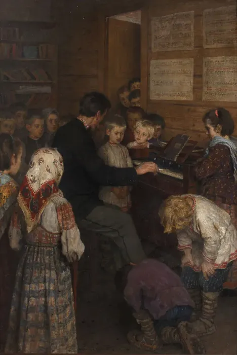 Framed Print : Singing lesson at the village school