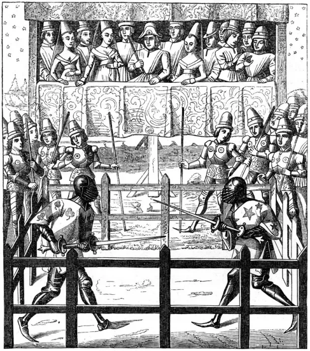 Framed Print : Single combat, 15th century (1849) Framed Print : Single combat, 15th century (1849)