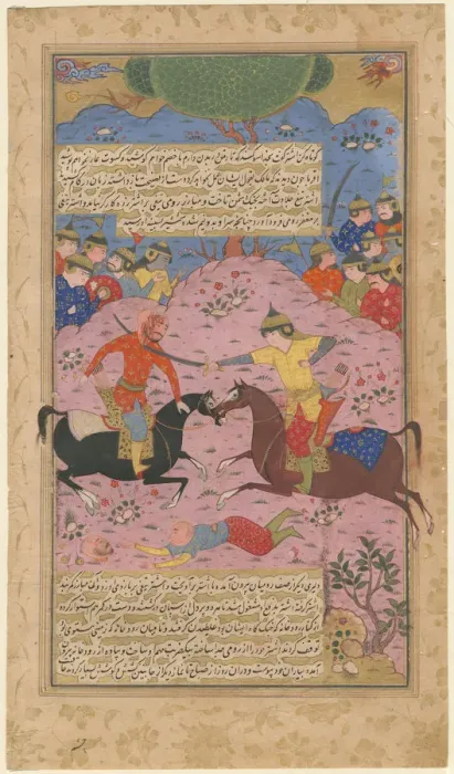 Framed Print : Single combat, 1600. Artist: Iranian master Framed Print : Single combat, 1600. Artist: Iranian master