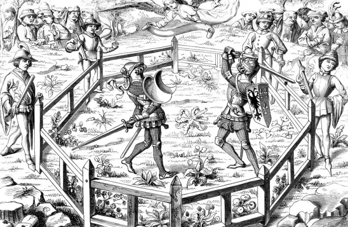 Framed Print : Single combat subjected to the judgement of God, 15th century (1849) Framed Print : Single combat subjected to the judgement of God, 15th century (1849)